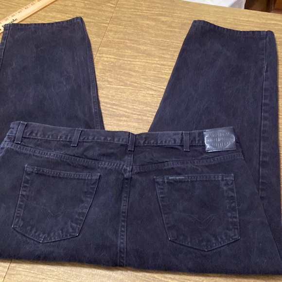 Harley Davidson Motorcycle Lightly Faded Black Short Length Denim Jeans Size 46 - Picture 6 of 10